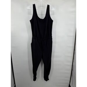 prAna Black Sleeveless Jumpsuit Romper Pants Drawstring Waist Pockets Zip Front